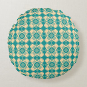 Teal Geel Geruit Argyle Patroon Rond Kussen