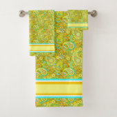 Teal geel paisley bad handdoek (Insitu)