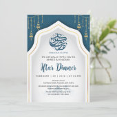 Teal Geometric Arch Ramadan Iftar Invitation Kaart (Staand voorkant)
