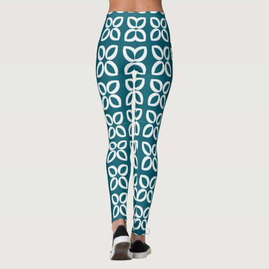 Teal Geometric Flower Pattern Women's Leggings (Achterkant)