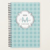 Teal Geometric Pattern Custom Monogram Name Planner (Voorkant)