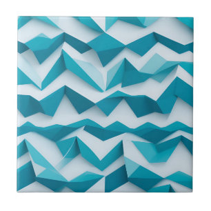 Teal geometrisch Chevron 3D-patroon Tegeltje