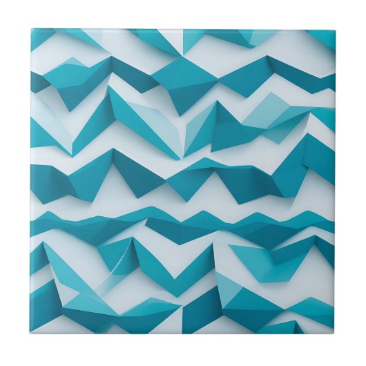 Teal geometrisch Chevron 3D-patroon Tegeltje (Voorkant)