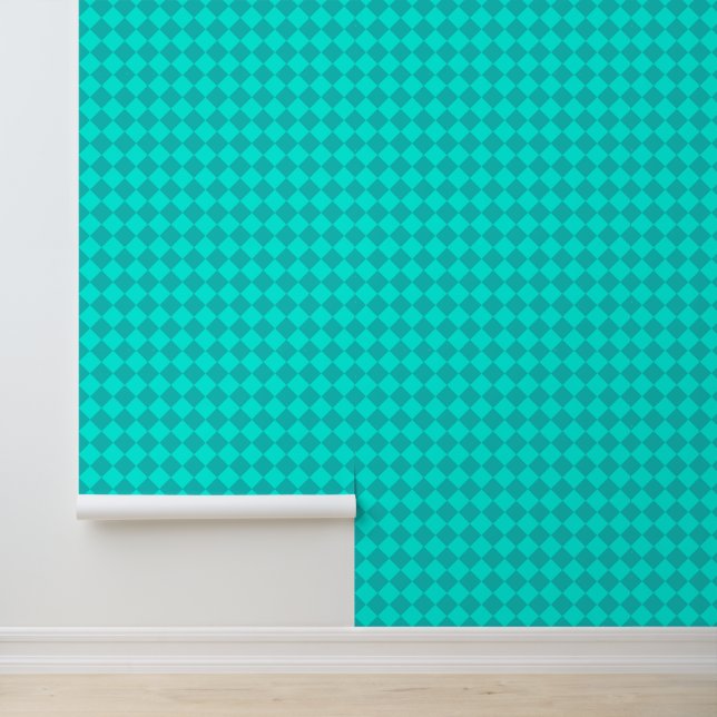 Teal geruite diamant patroon behang (Applicatie)