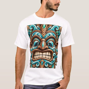 Teal Gesneden Bewaker Tiki Masker T-shirt