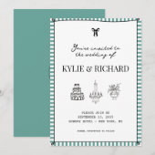 Teal gestreepte rand Save The Date Kaart (Voorkant / Achterkant)