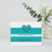 Teal Gestreepte Save the Date Aankondigingskaart (Staand voorkant)