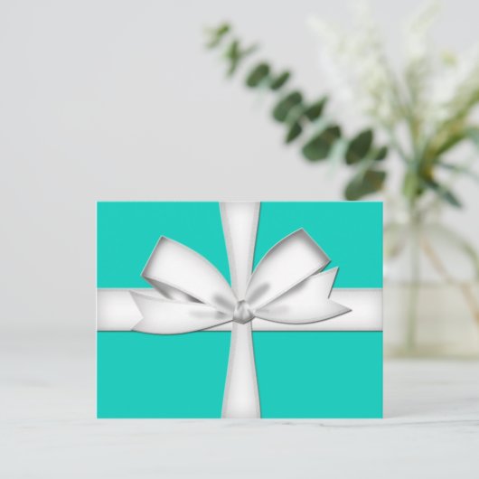 Teal Gift Card with Bow Postcard Briefkaart (Staand voorkant)