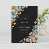 Teal Gilded Botanical Romance Wedding Kaart (Staand voorkant)
