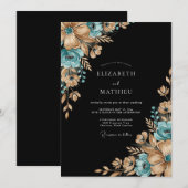 Teal Gilded Botanical Romance Wedding Kaart (Voorkant / Achterkant)