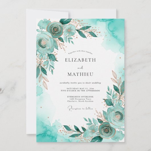 Teal Gilded Seaside Wedding Kaart (Voorkant)