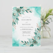Teal Gilded Seaside Wedding Kaart (Staand voorkant)