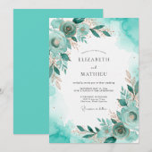 Teal Gilded Seaside Wedding Kaart (Voorkant / Achterkant)