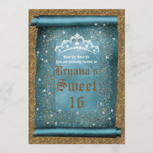 Teal Glans & Gouden Diamanten Tiara Rol Feest Kaart