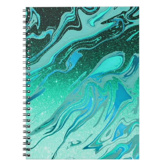 Teal glinsterende marmer notitieboek (Voorkant)