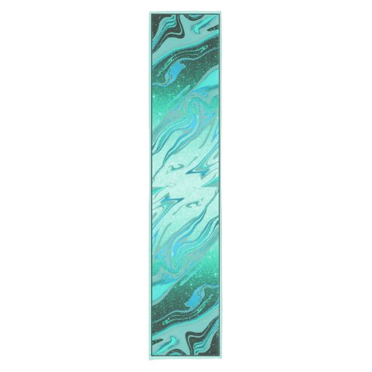 Teal glitter marble medium table runner korte tafelloper (Voorkant)