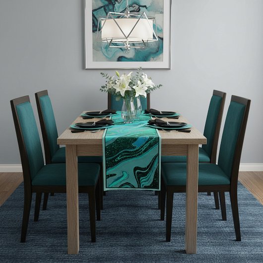 Teal glitter marble medium table runner korte tafelloper