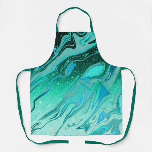 Teal glitterspaander schort (Voorkant)