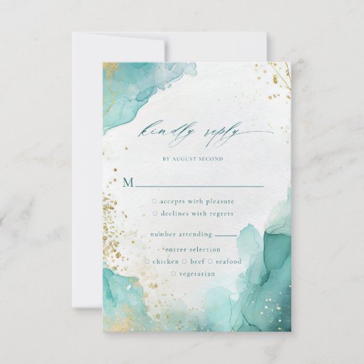 Teal Gold Abstract Beach Wedding Meal Options RSVP Kaartje (Voorkant)