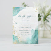 Teal Gold Abstract Beach Wedding Meal Options RSVP Kaartje (Staand voorkant)