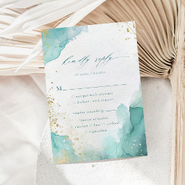 Teal Gold Abstract Beach Wedding Meal Options RSVP Kaartje