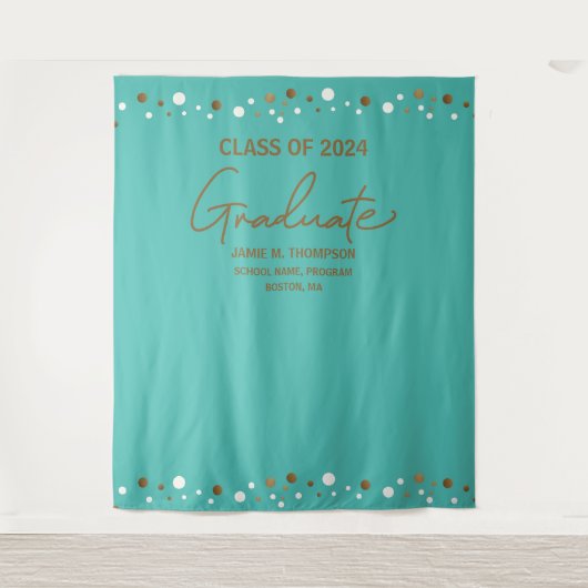 Teal Gold Afstudeerklas 2024 achtergrond afstudere Wandkleed (Voorkant)