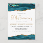 Teal Gold Agate 50th Anniversary Invitation Briefkaart (Voorkant)
