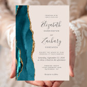 Teal Gold Agate Beige Wedding Kaart