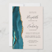 Teal Gold Agate Beige Wedding Kaart (Voorkant)