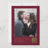 Teal Gold Agate Burgundy Photo QR Code Wedding Kaart (Achterkant)