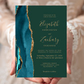 Teal Gold Agate Emerald Green Wedding Kaart