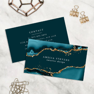 Teal & Gold Agate Zakelijke kaart Visitekaartje