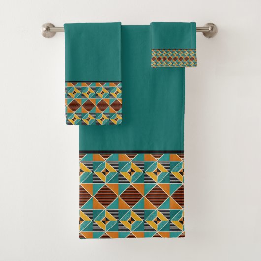 Teal Gold and Black Geometric Pattern Bad Handdoek (Insitu)