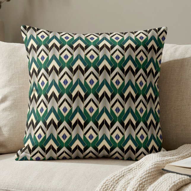 Teal Gold Art Deco Chevron Pattern Kussen (Creator heeft geüpload)