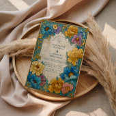 Teal Gold Botanical Wedding Kaart