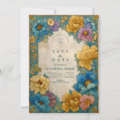 Teal Gold Botanical Wedding Save The Date (Voorkant)