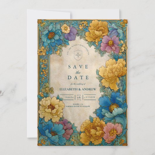 Teal Gold Botanical Wedding Save The Date (Voorkant)