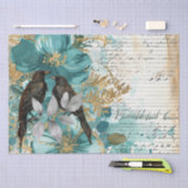 Teal & Gold Distressed Floral & Ravens Tissuepapier (Craft)