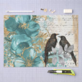 Teal & Gold Distressed Floral & Ravens Tissuepapier (Craft)