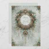Teal Gold Dreamcatcher Boho Feather Wedding Kaart (Voorkant / Achterkant)