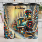 Teal Gold Festive Train Snowy Forest Thermosbeker
