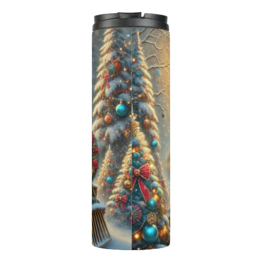 Teal Gold Festive Train Snowy Forest Thermosbeker (Achterkant)