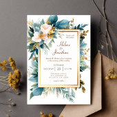 Teal Gold Floral Garden Boho Elegant Wedding Kaart
