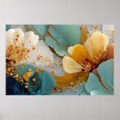 Teal Gold Fluid Art Abstract Poster (Voorkant)