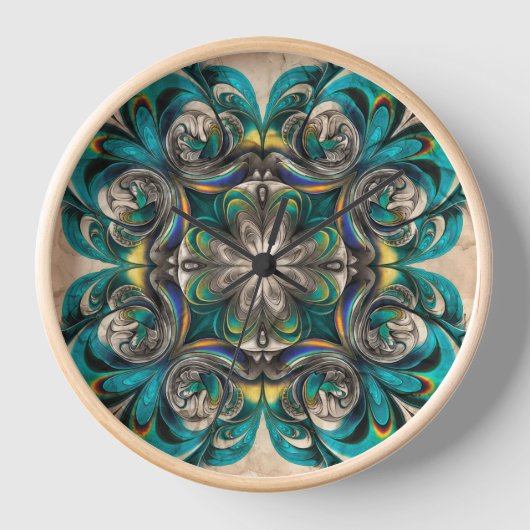 Teal & Gold Mandala Wall Clock (Voorkant)