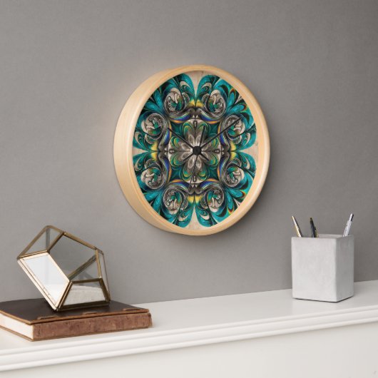 Teal & Gold Mandala Wall Clock (Kantoor)