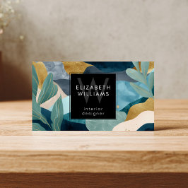 Teal Gold Modern Abstract Monogram Business Cards Visitekaartje