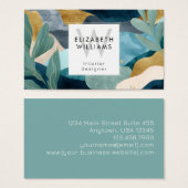 Teal Gold Modern Abstract Monogram Business Cards Visitekaartje (Voorkant /achterkant)