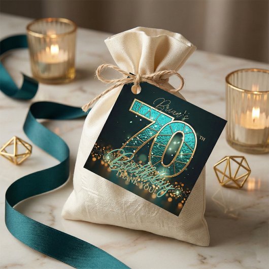 Teal Gold Mosaic 70th Birthday Thank You Bedankjes Labels