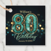 Teal Gold Mosaic 80th Birthday Party Black Bokeh Bedankjes Labels (Voorkant)